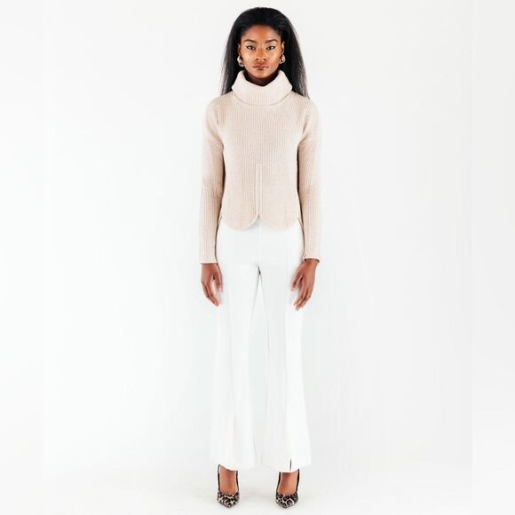 Chloé Kristyn Café Au Lait Anna Scallop Sweater, NWT, Size L - Picture 5 of 15